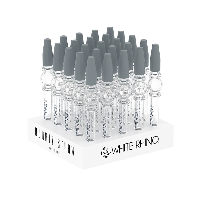 WHITE RHINO QUARTZ V3 GLASS STRAW WITH SILICONE CAP - DISPLAY OF 25