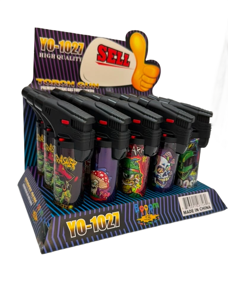 BOOM TORCH PRINTED DESIGN LIGHTERS - DISPLAY OF 12