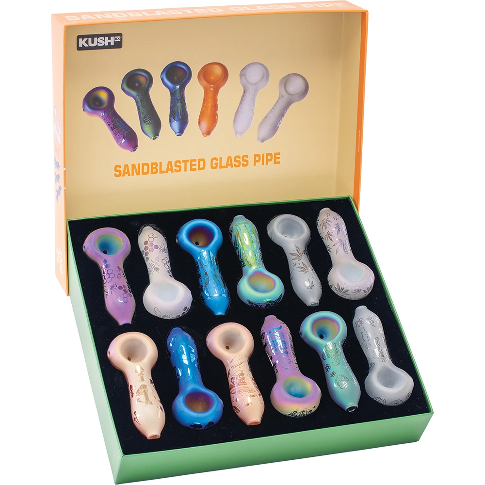 KUSHRX 4.1" ELECTRO PLATING GLASS HAND PIPES - DISPLAY OF 12