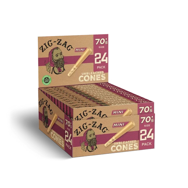 ZIG ZAG UNBLEACHED MINI 70'S SIZE CONES 24-PACK - DISPLAY OF 12