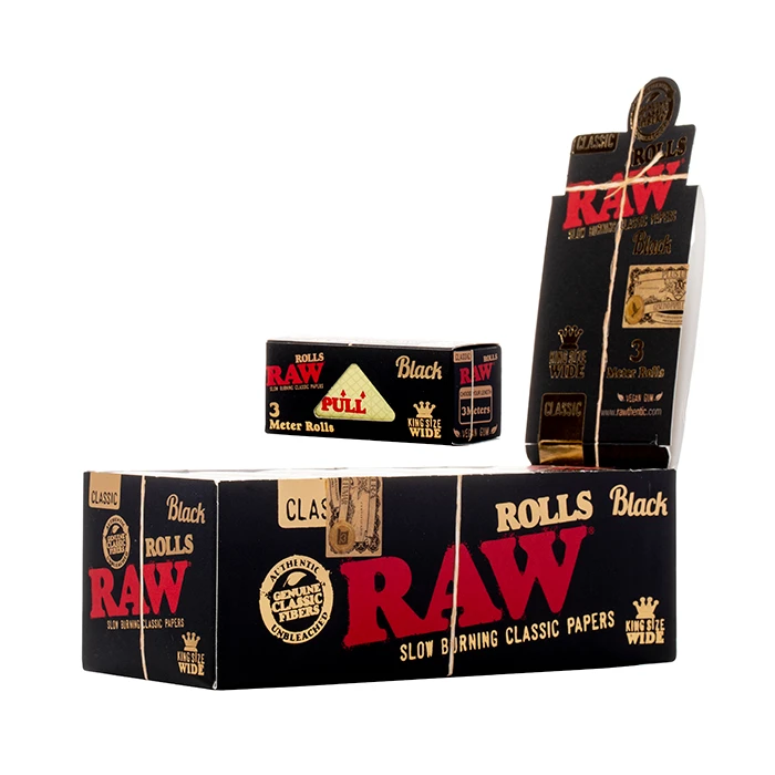 RAW CLASSIC BLACK KING SIZE WIDE 3 METER ROLLS - DISPLAY OF 12