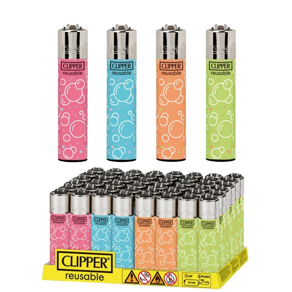 CLIPPER FANCY BUBBLES LIGHTERS - DISPLAY OF 48