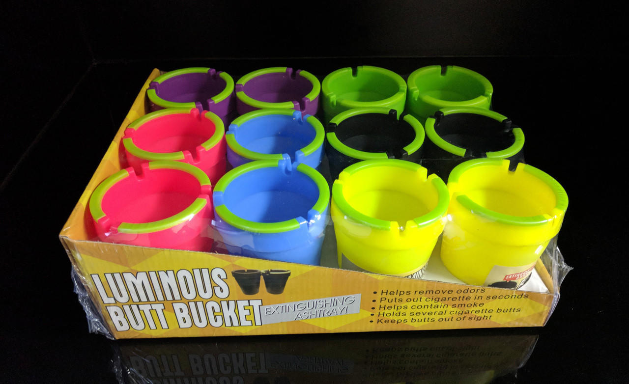 World Wholesale GLOW -IN-THE-DARK BUTT BUCKET CIGARETTE ASHTRAY DISPLAY 12CT ( BB2 ) 