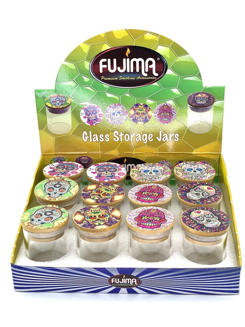  FUJIMA SUGAR SKULL CLEAR GLASS STORAGE JAR - 12CT 