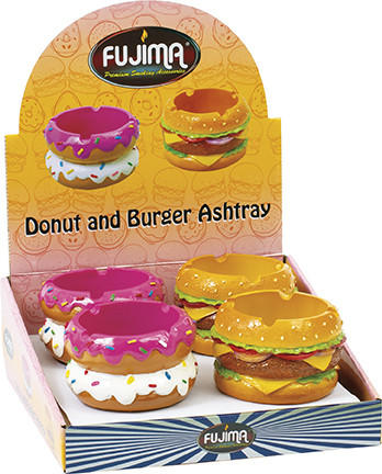  FUJIMA DONUT AND BURGER ASHTRAY - DISPLAY OF 4CT 