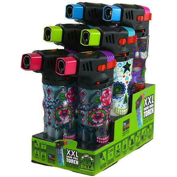 SMOKEZILLA MOLDED SUGAR SKULL XXL TORCH - SMOKE ZILLA - DISPLAY OF 6CT 