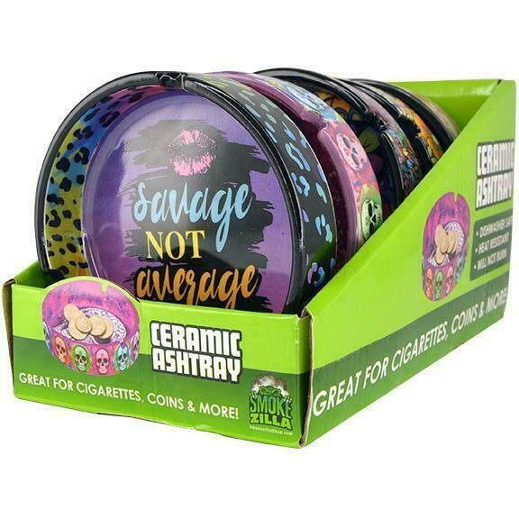  ROUND CERAMIC ASHTRAY - SMOKE ZILLA - DISPLAY OF 5CT 