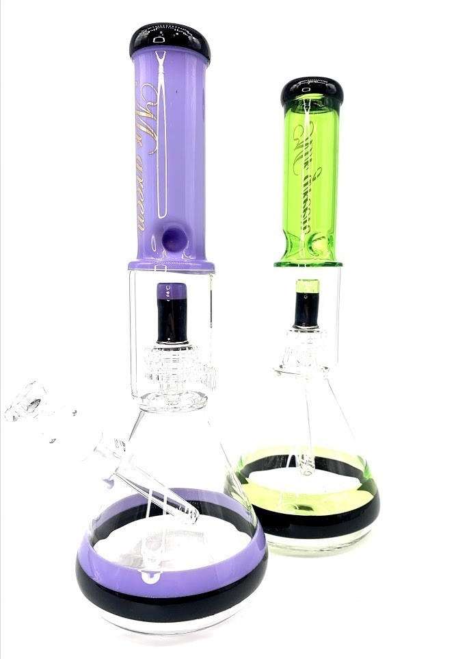  MR. GREEN TWO TONE GRID PERC BEAKER WATERPIPE 16" (WP1689) 