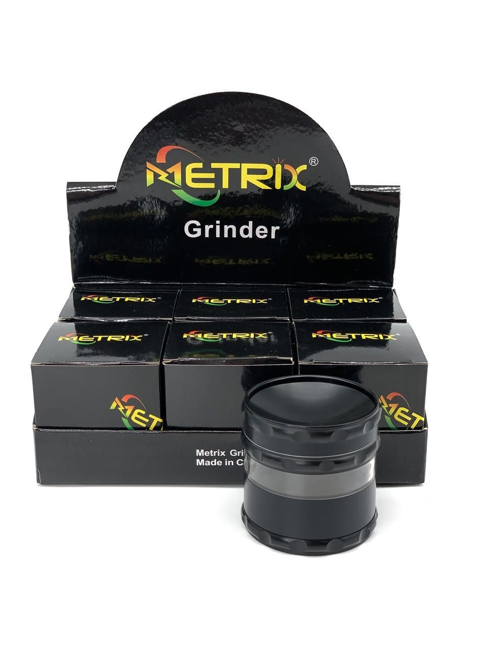  METRIX CONCAVE TOP 62MM GRINDER WITH CLEAR MIDDLE CHAMBER - 6CT. DISPLAY 