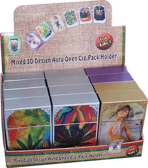  MIXED 3D DESIGN AUTO OPEN CIGARRETE CASE FOR KINGS - 12CT 