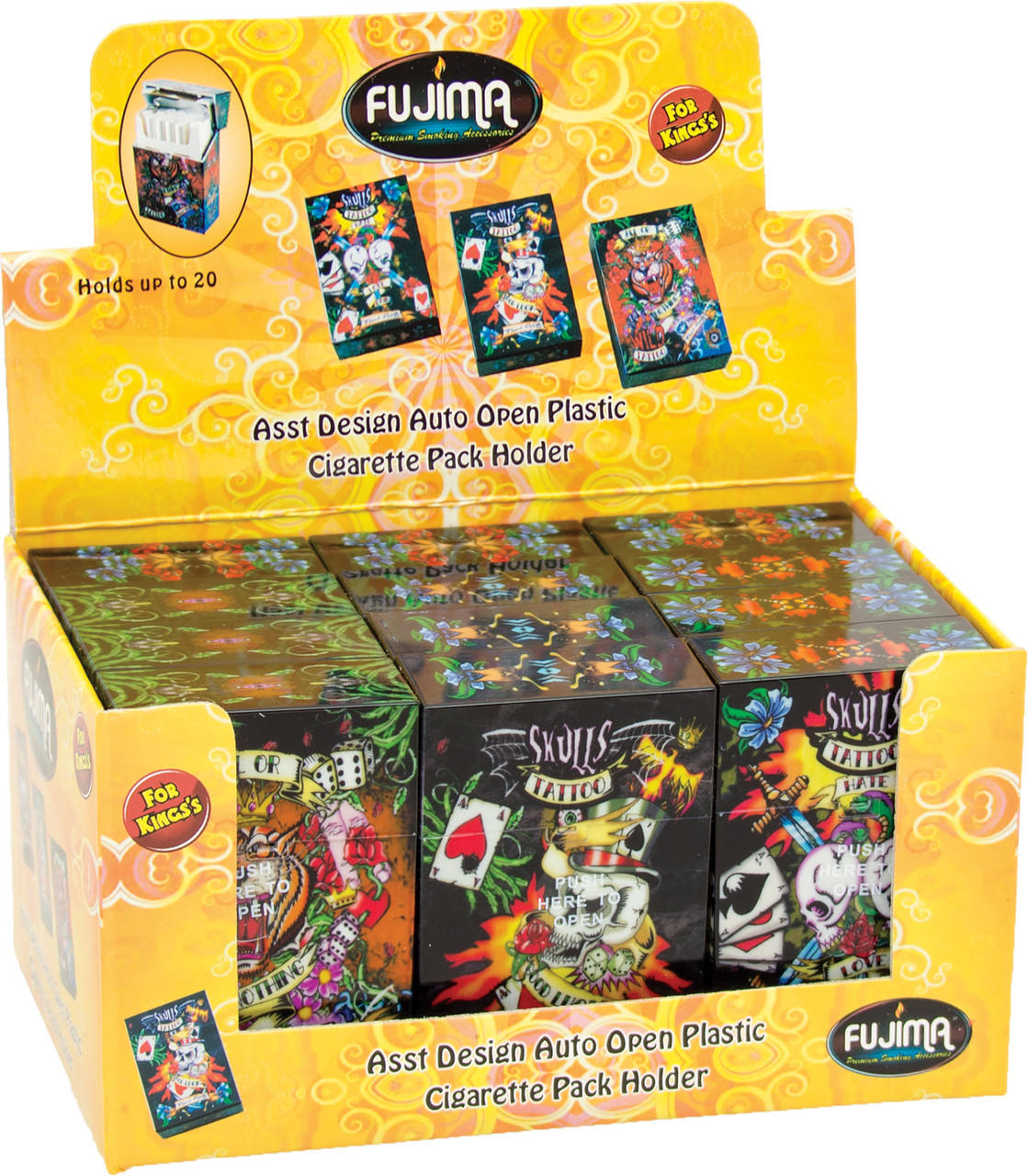  FUJIMA SKULLS AND TATTOES METALLIC CIGARETTE CASE FOR KINGS - 12CT 