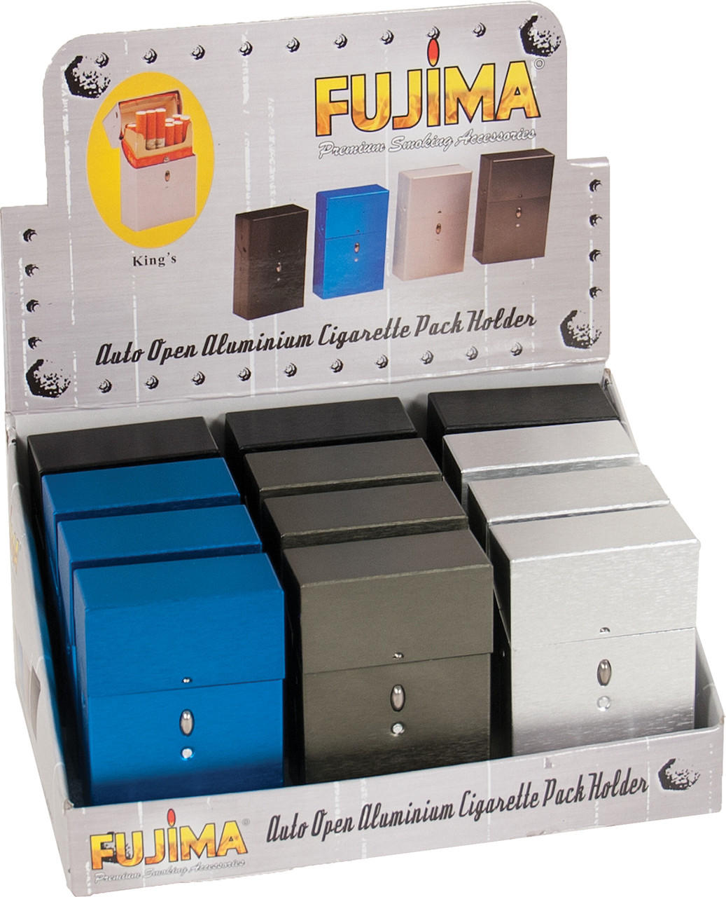  FUJIMA AUTO OPEN ALUMINUM CIGARETTE CASE FOR KINGS - 12CT 