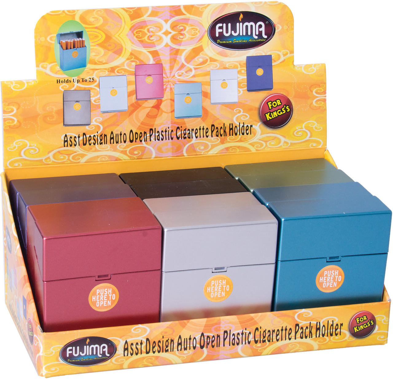  FUJIMA ASSORTED DESIGN AUTO OPEN CIGARETTE CASE FOR KINGS - 12CT (CH51) 