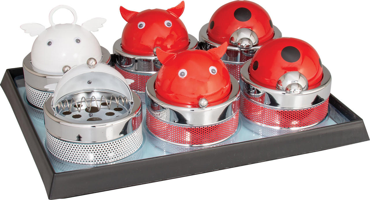  PUSH-OPEN ASHTRAYS WITH CHARACTERS - 6CT 