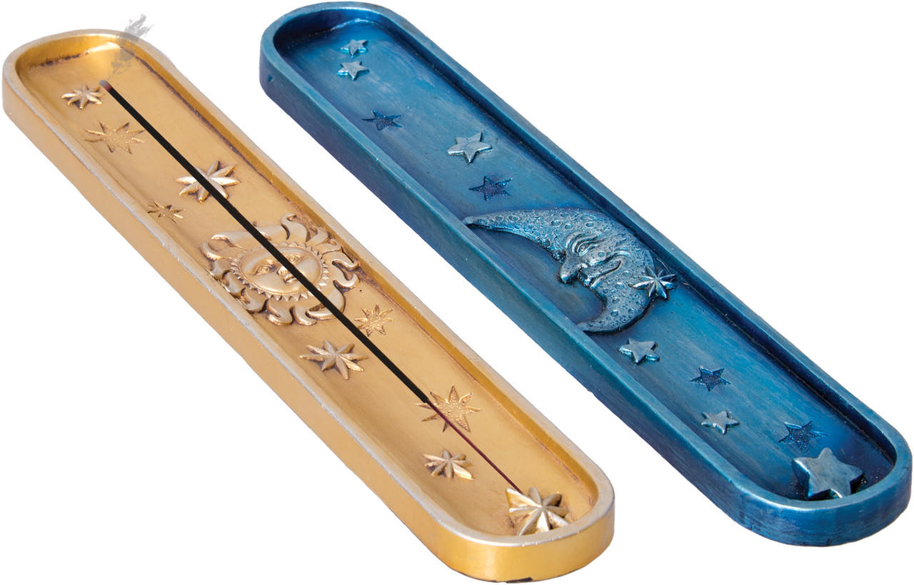  MOON AND SUN FLAT POLYSTONE INCENSE BURNER - 6CT 