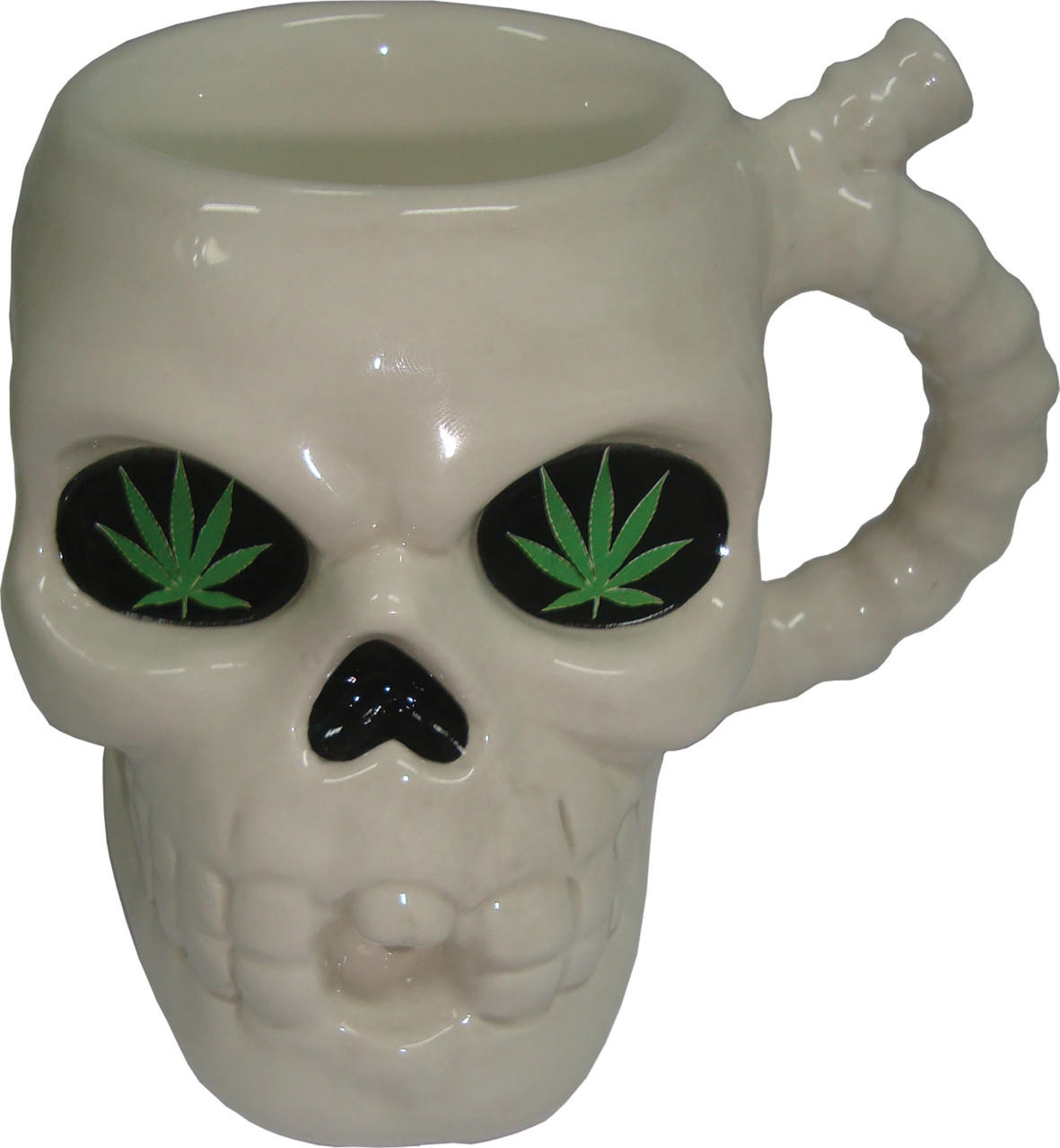  SKULL WITH LEAF EYES PORCELAIN PIPE MUG 5" (WP132) 