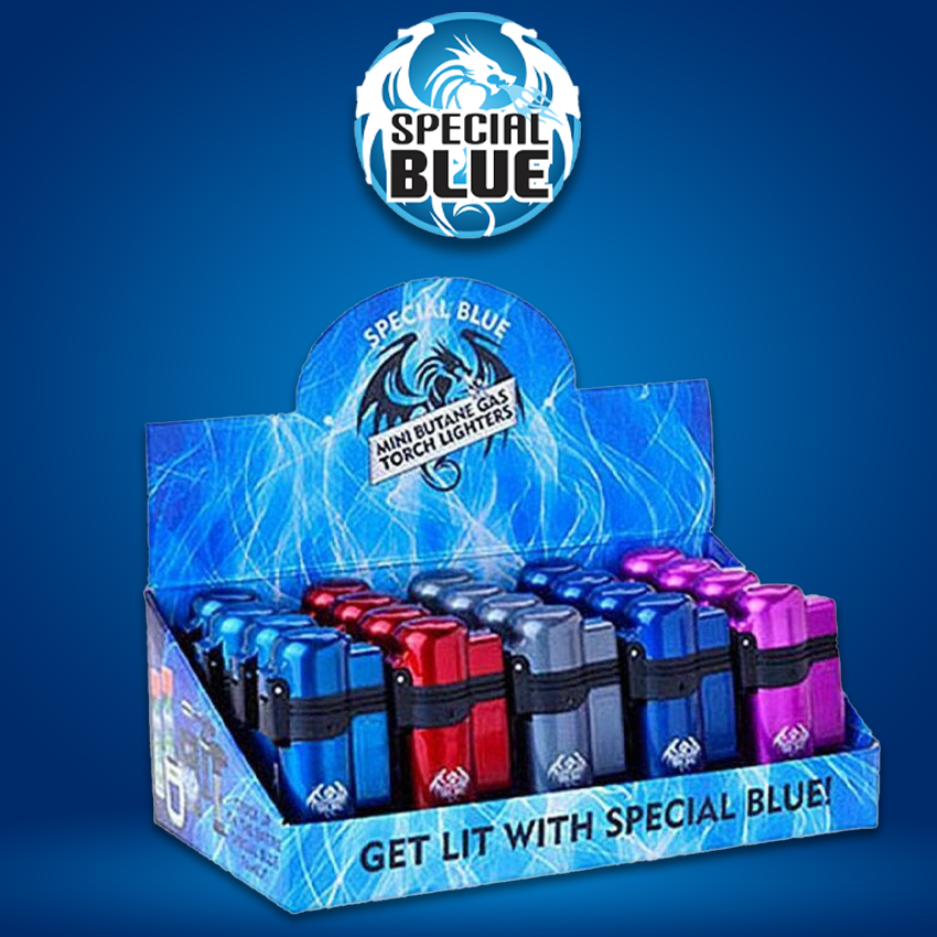 SPECIAL BLUE TURBO METAL TORCH LIGHTER DISPLAY - 20CT