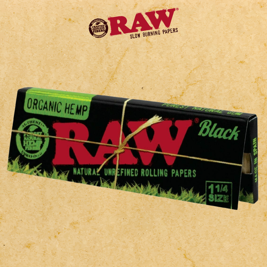RAW ORGANIC HEMP BLACK ROLLING PAPERS 1¼ - 50CT DISPLAY OF 24