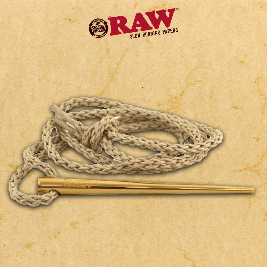 RAW ROLLING PAPERS GOLD POKER WITH WOVEN NATURAL HEMP NECKLACE - 1CT