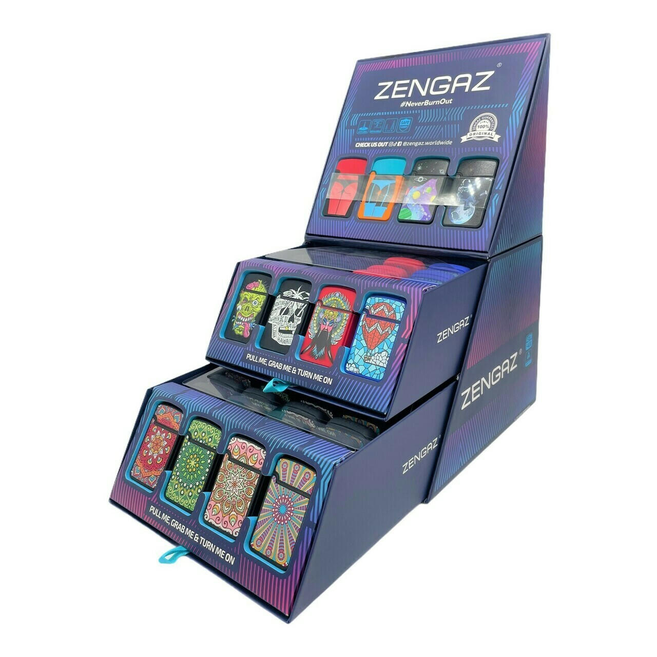  ZENGAZ - ROYAL JET TORCH CUBE DISPLAY MIXED DESIGNS - 48CT 