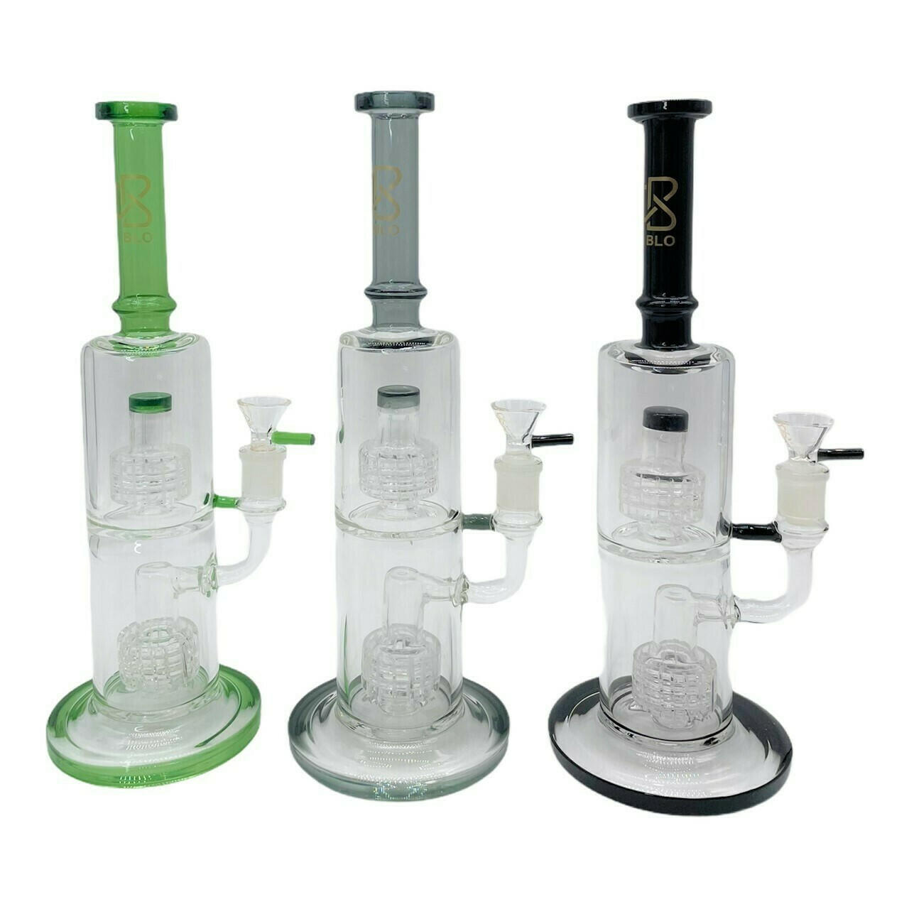  BLO STRAIGHT DOUBLE MATRIX PERC MIXED COLORS WATERPIPE 12" (WP008200) 