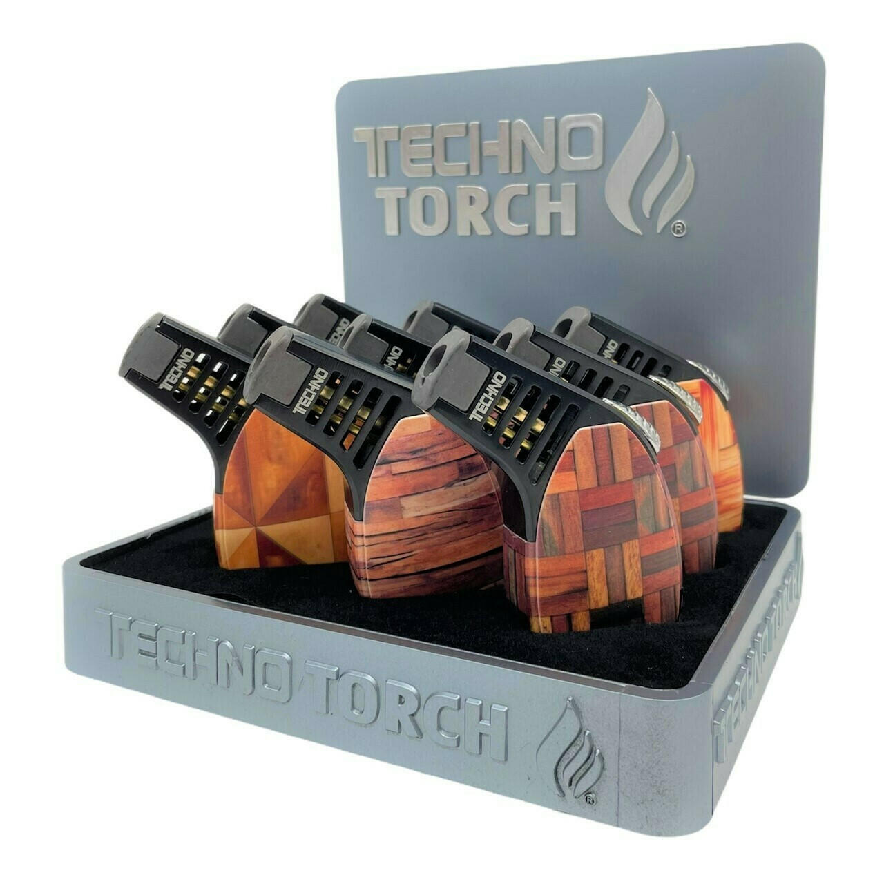  TECHNO TORCH - WOOD STYLE SINGLE FLAME TORCH - DISPLAY OF 9CT 