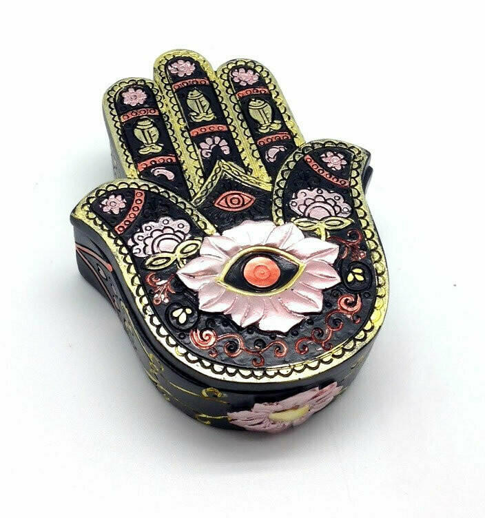  BLACK/GOLD HAMSA HAND STASH BOX 
