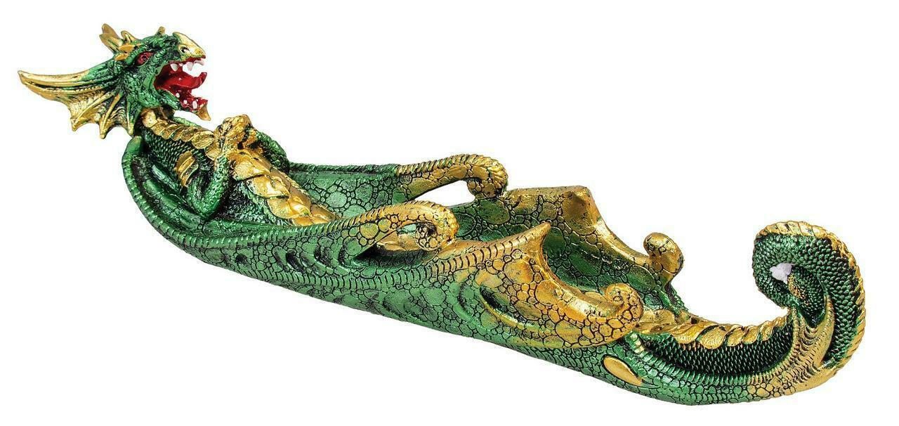  GREEN DRAGON CRYSTAL POLYSTONE SHIP SHAPED INCENSE BURNER - 1CT 