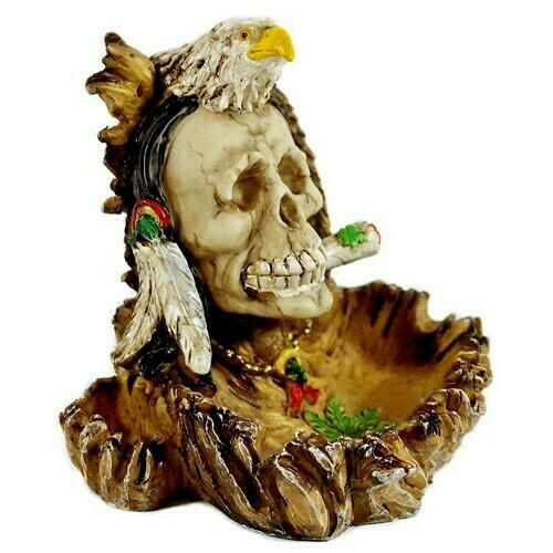 INDIAN SKULL WITH EAGLE POLYSTONE ASHTRAY - 1CT 