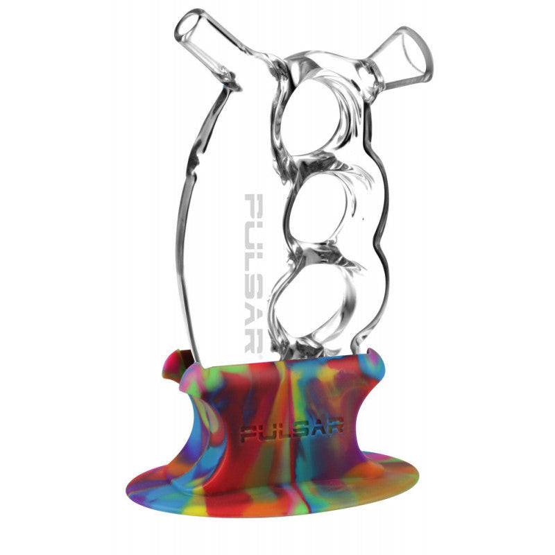  PULSAR KNUCKLE SHAPED BUBBLER + TIE DYE SILICONE STAND 5.5" -1CT 