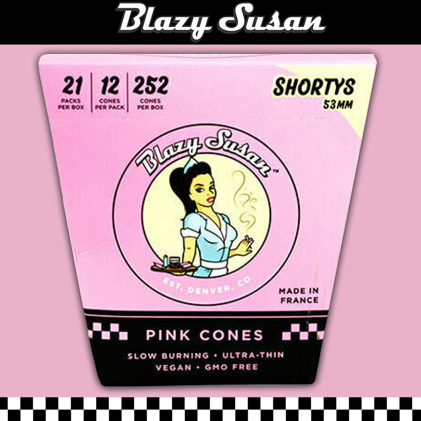 BLAZY SUSAN SHORTYS 53MM PINK PRE ROLLED CONE - DISPLAY OF 21CT