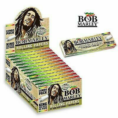  BOB MARLEY UNBLEACHED ORGANIC HEMP ROLLING PAPERS KING SIZE WITH TIPS - DISPLAY OF 24CT 