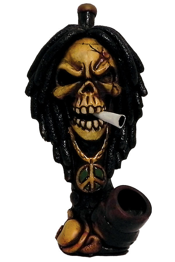 PICHINCHA HAND CRAFTED ANGRY RASTA SKULL HANDPIPE 7