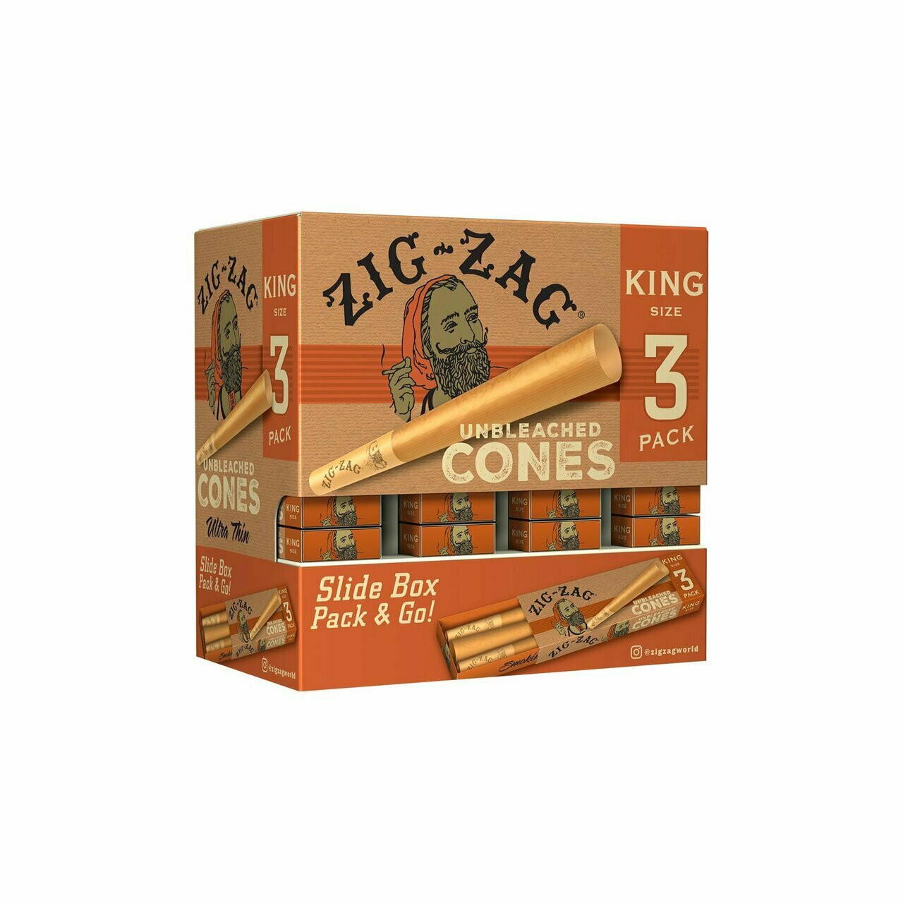 ZIG ZAG UNBLEACHED PAPER CONE KING SIZE - DISPLAY OF 36CT