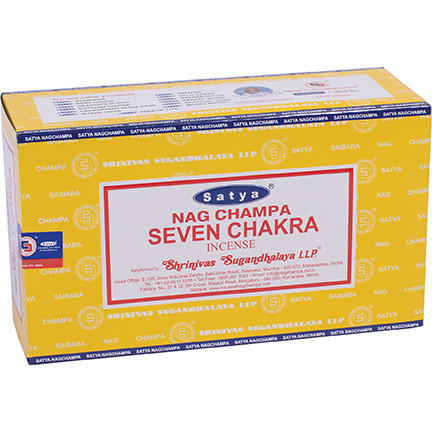 SATYA SEVEN 15G CHAKRAS INCENSE STICKS - 12CT