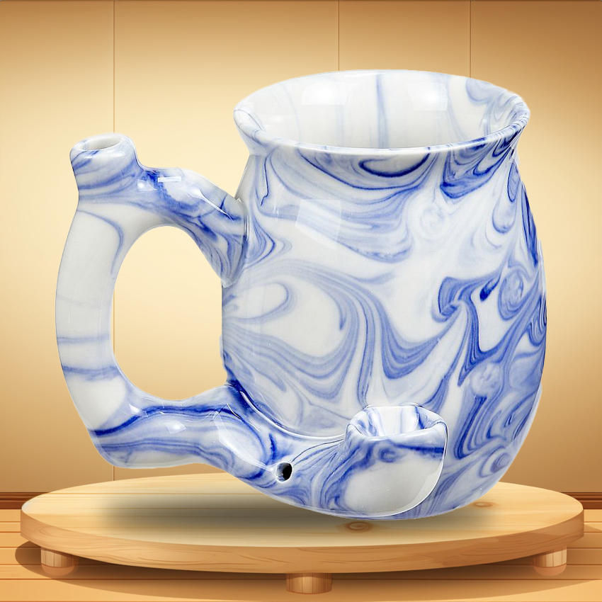 BLUE MARBLE ROAST & TOAST MUG CERAMIC HANDPIPE - 1CT