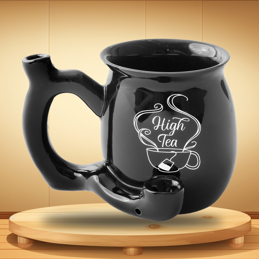 BLACK HIGH TEA MUG CERAMIC HANDPIPE - 1CT