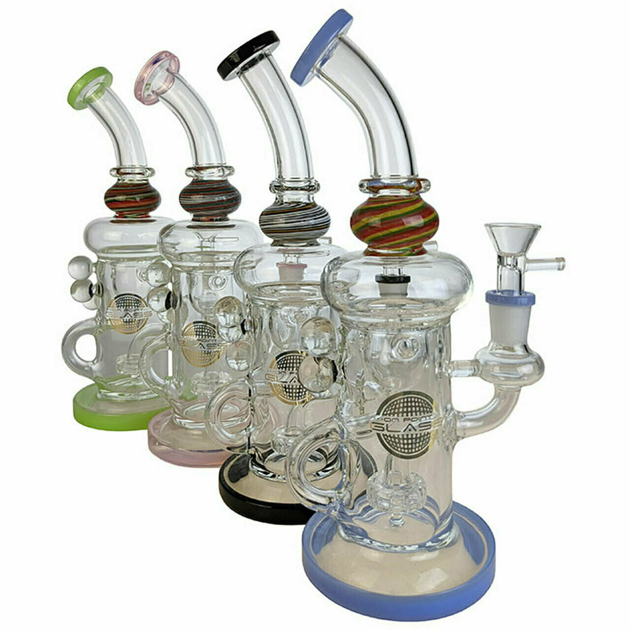 ON POINT GLASS - 3 DOT COLOR LINE INCYCLER WATERPIPE 10 - ASSORTED COLOR