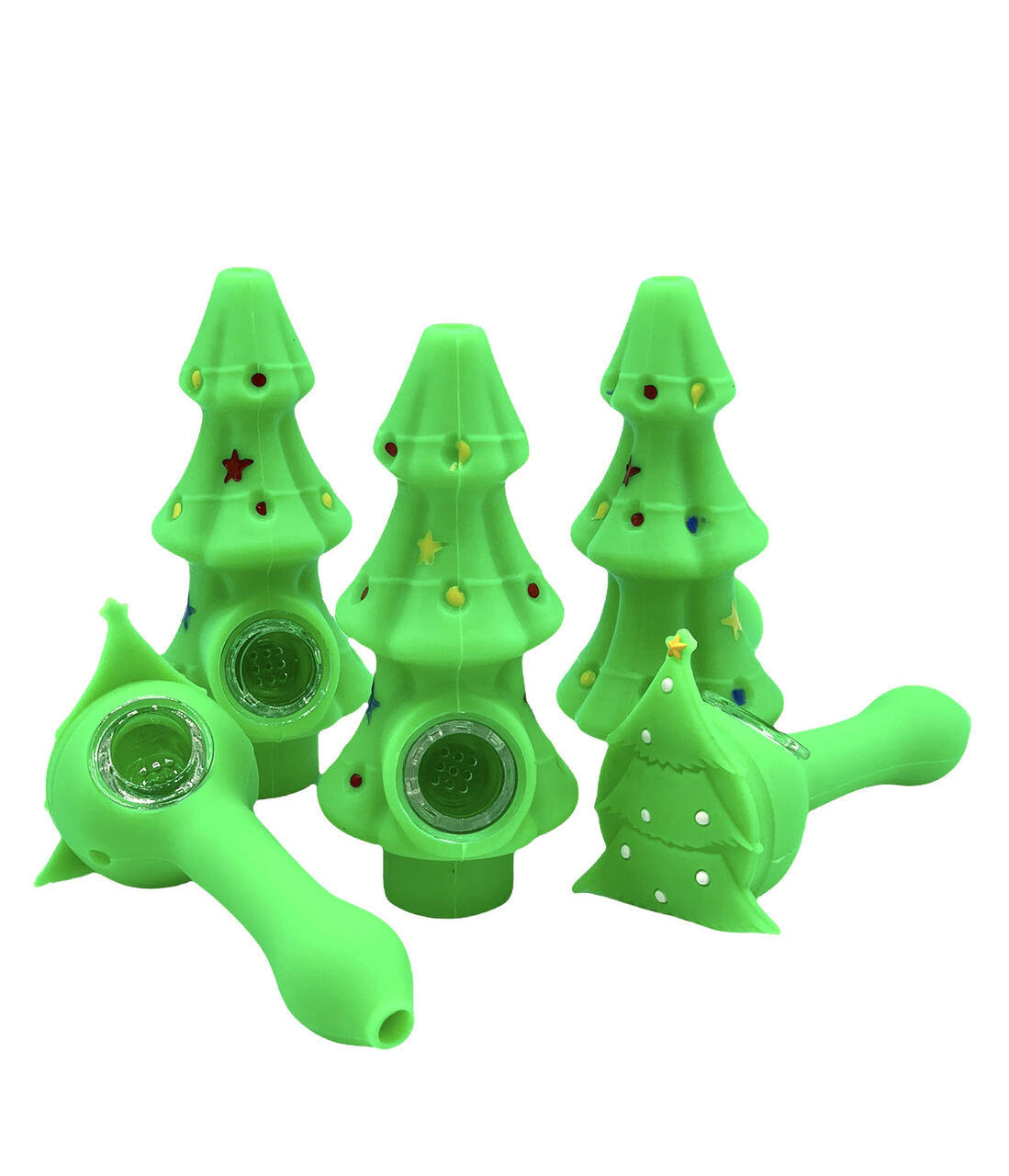 CHRISTMAS TREE SILICONE HANDPIPES 5 - BAG OF 5