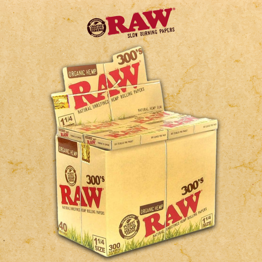 RAW ORGANIC HEMP PAPER 1 1/4 300 PER PACK - 40CT DISPLAY