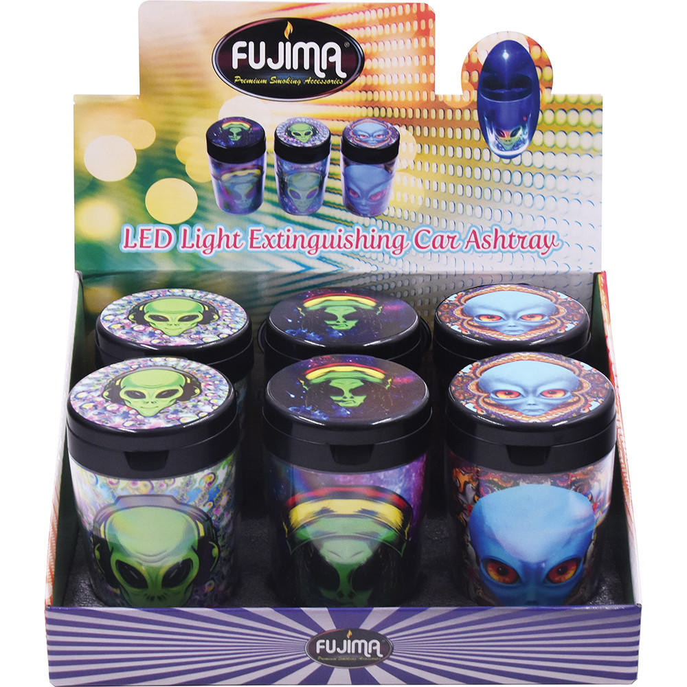 FUJIMA ALIEN GLOW IN DARK BLACK CAR ASHTRAYS WITH LID - 6CT