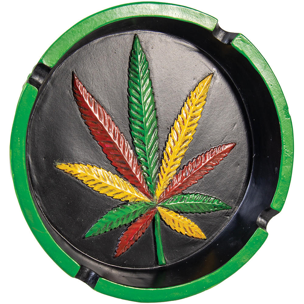 ROUND LEAF POLYSTONE ASHTRAY - 1CT