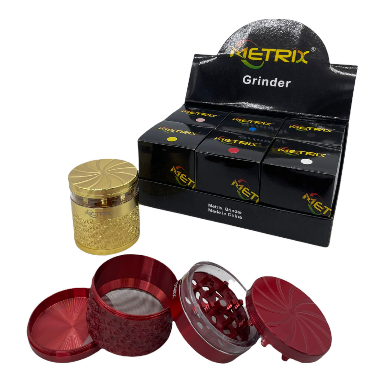 METRIX G-79-55 METAL ENGRAVED 63MM 4 LAYERS GRINDER - DISPLAY OF 6CT