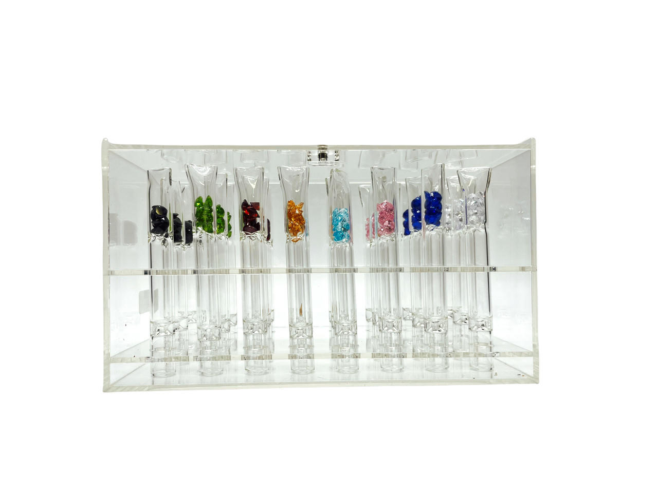 LARGE GLASS CHILLUM DISPLAY WITH COLORFUL DIAMONDS - 24CT