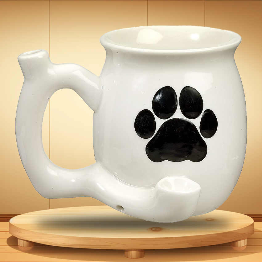 WHITE WITH EMBOSSED PAW MUG CERAMIC HANDPIPE - 1CT