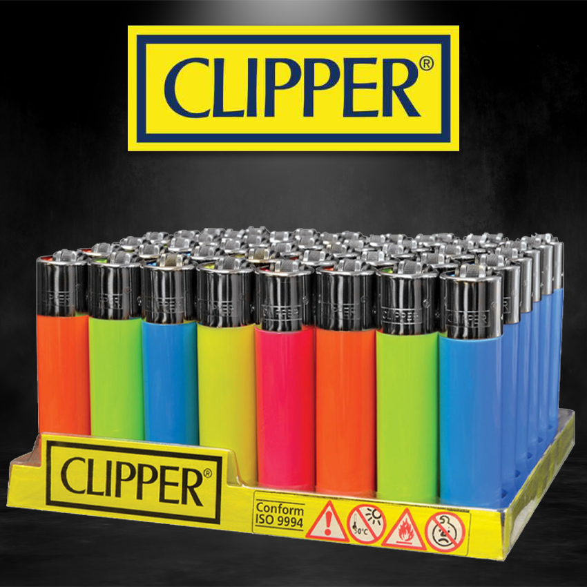 SOLID FLUORESCENT COLOR CLIPPER LIGHTERS - 48CT DISPLAY