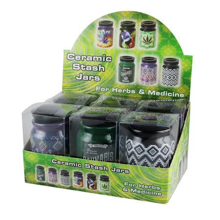  STASH IT - CERAMIC LARGE ROUND STASH STORAGE JARS 8oz - 6CT 