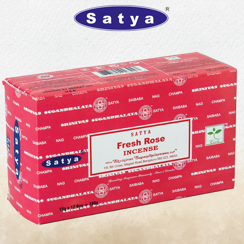 SATYA - FRESH ROSE INCENSE STICKS - 12CT