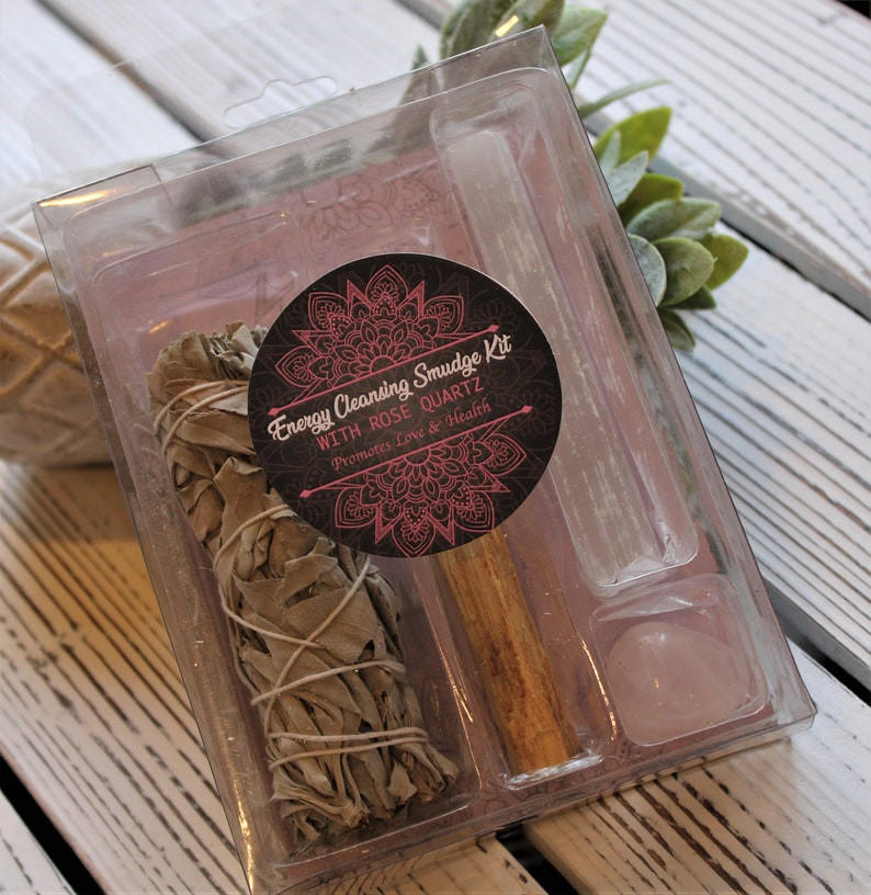 ENERGY CLEANSING SMUDGE KIT WITH ROSE QUARTZ - LOVE and HEALTH