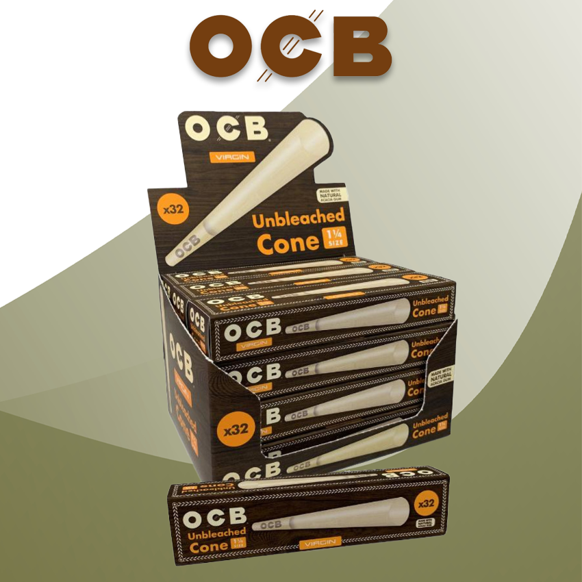 OCB VIRGIN UNBLEACHED CONE 1 1/4 SIZE 32PK - 12CT DISPLAY